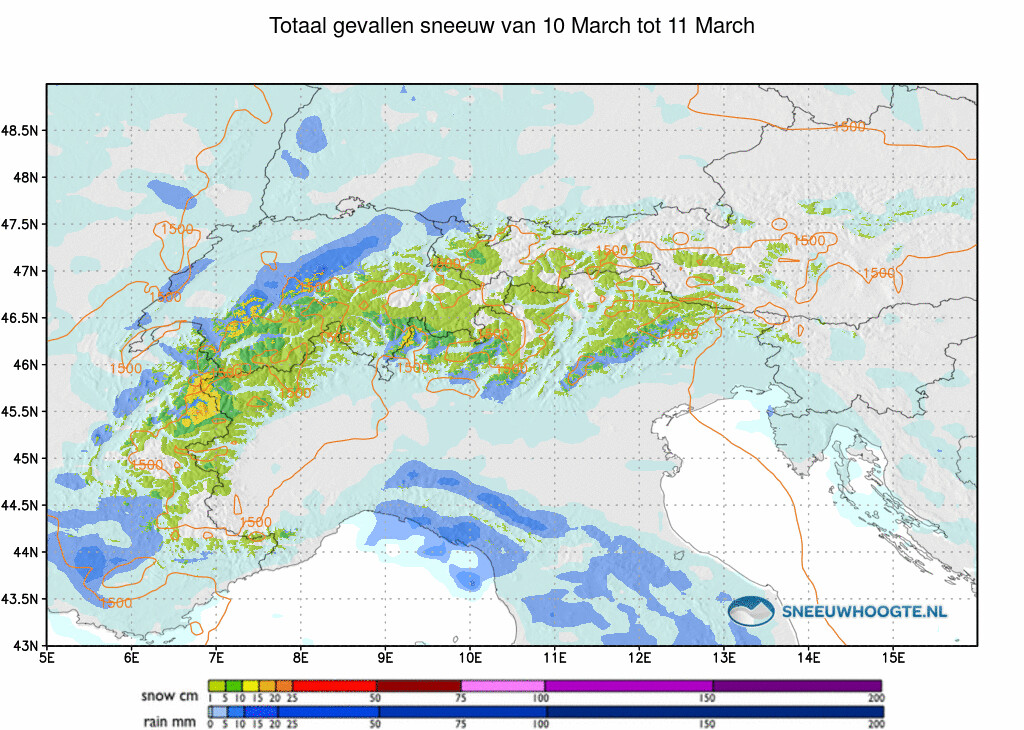 Sneeuwval Alpen afgelopen 24 uur