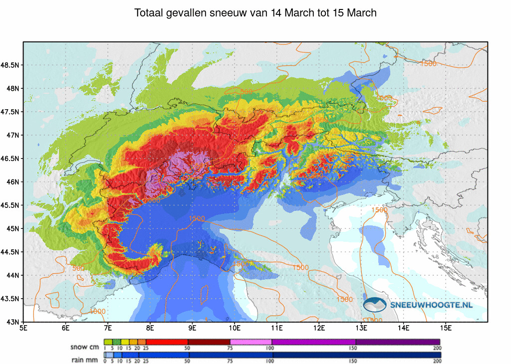 Sneeuwval Alpen afgelopen 24 uur