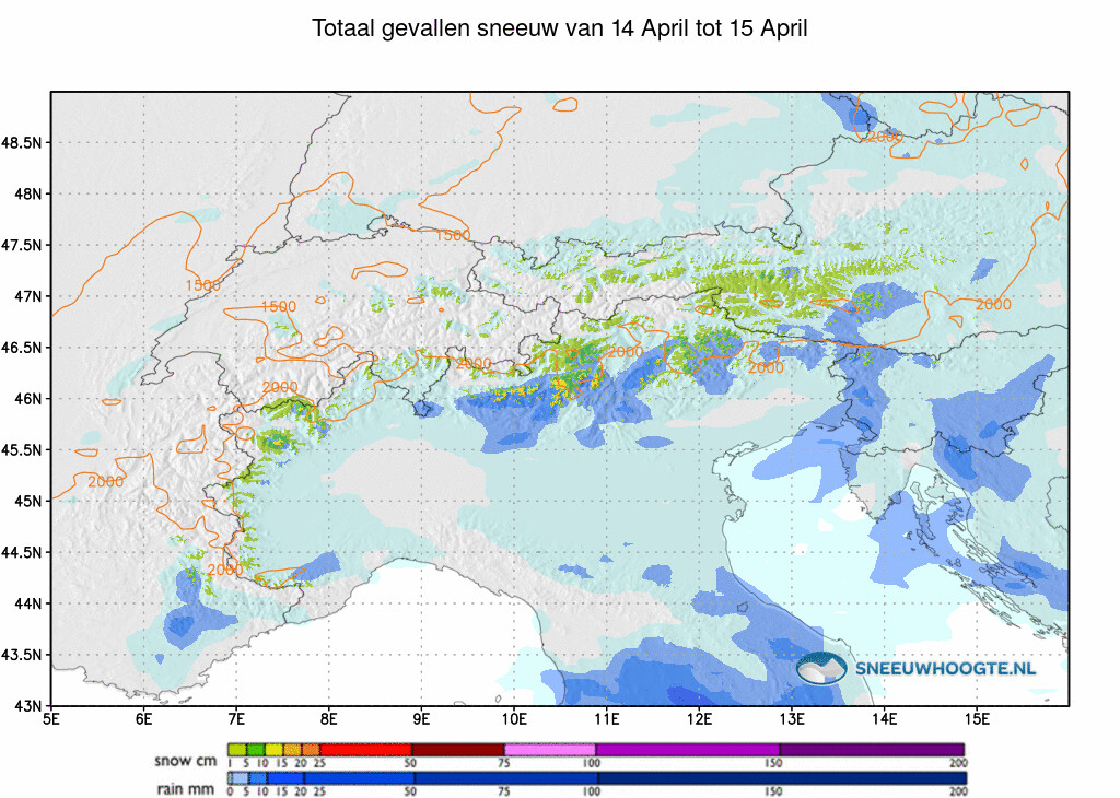Sneeuwval Alpen afgelopen 24 uur