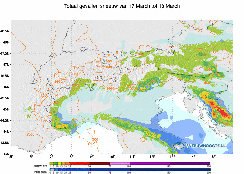 Sneeuwval Alpen afgelopen 24 uur