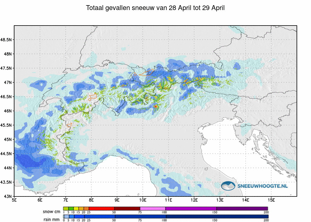 Sneeuwval Alpen 24 tot 48 uur geleden