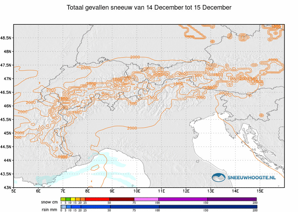 Sneeuwval Alpen 24 tot 48 uur geleden