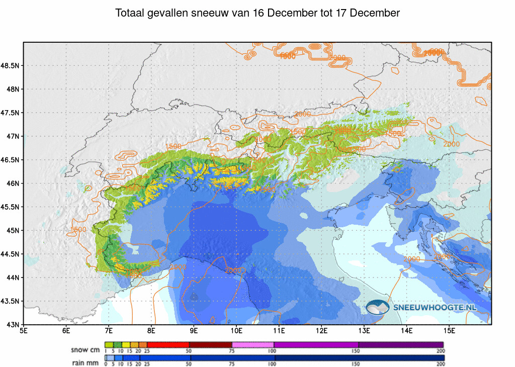 Sneeuwval Alpen 24 tot 48 uur geleden