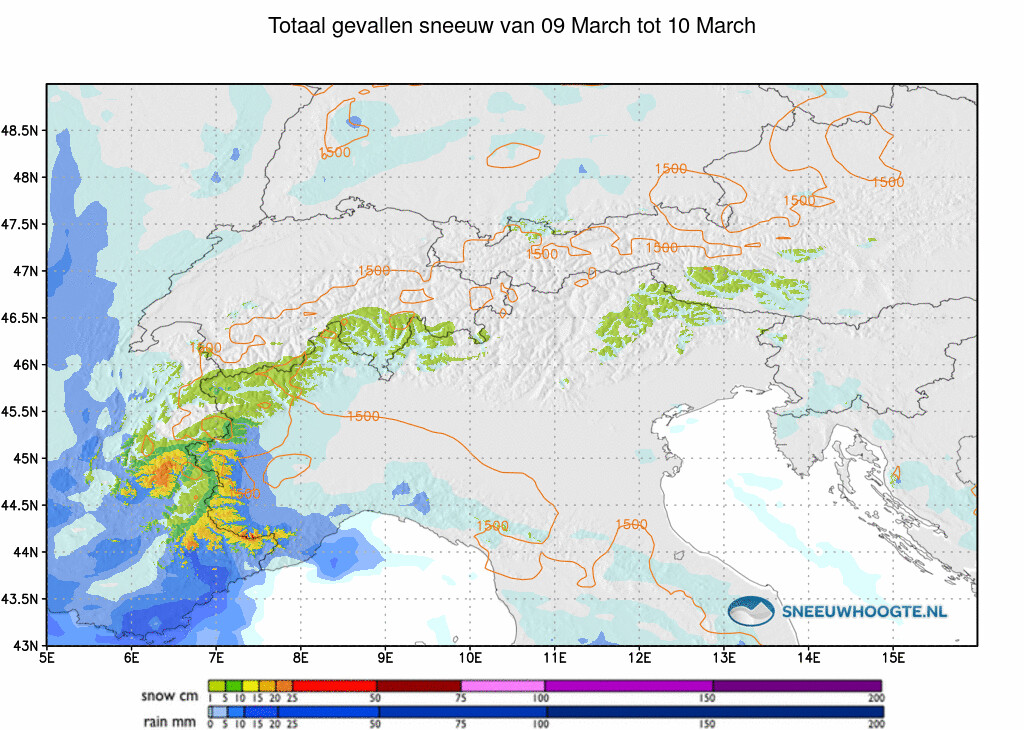Sneeuwval Alpen 24 tot 48 uur geleden