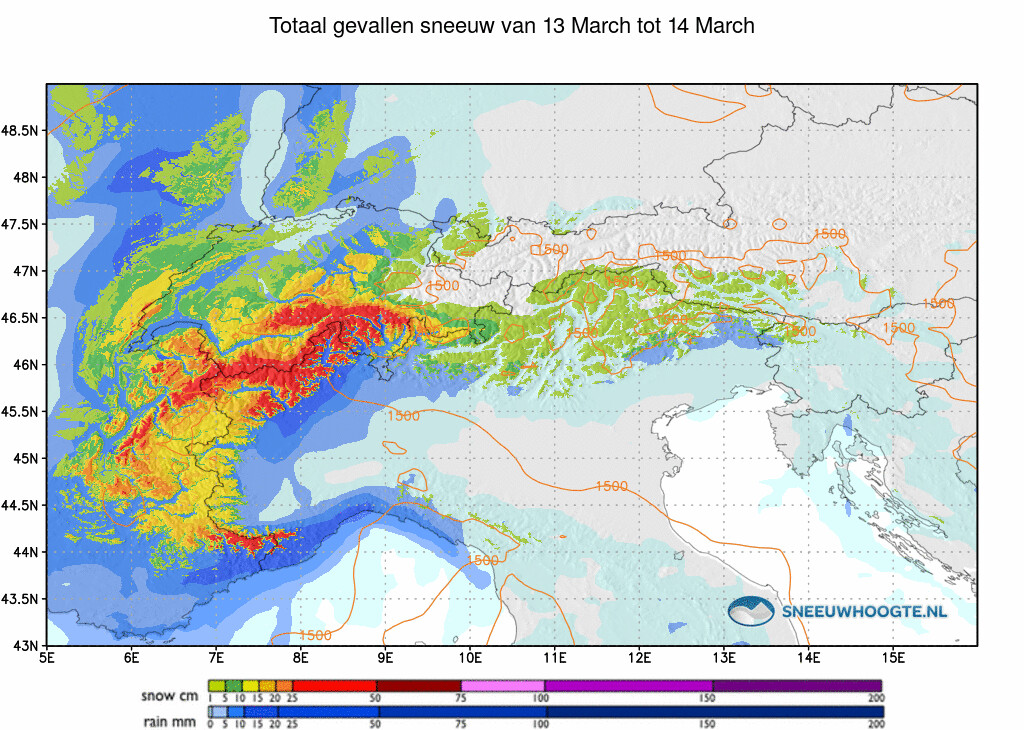 Sneeuwval Alpen 24 tot 48 uur geleden