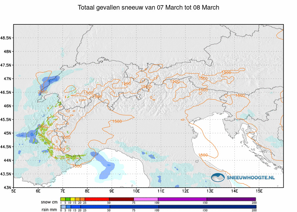 Sneeuwval Alpen 24 tot 48 uur geleden