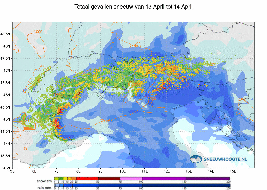 Sneeuwval Alpen 24 tot 48 uur geleden