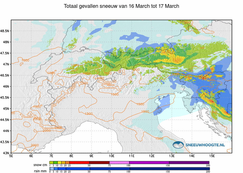 Sneeuwval Alpen 24 tot 48 uur geleden