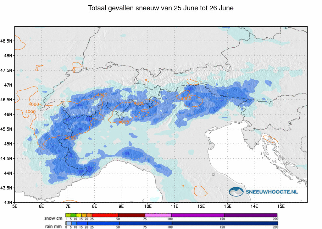 Sneeuwval Alpen 24 tot 48 uur geleden