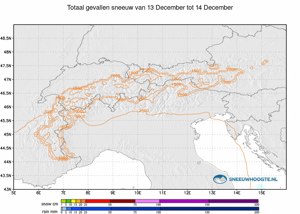 Sneeuwval Alpen 48 tot 72 uur geleden