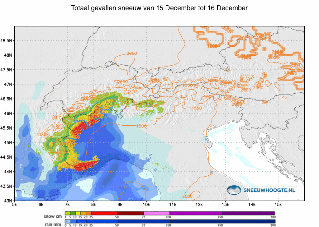Sneeuwval Alpen 48 tot 72 uur geleden
