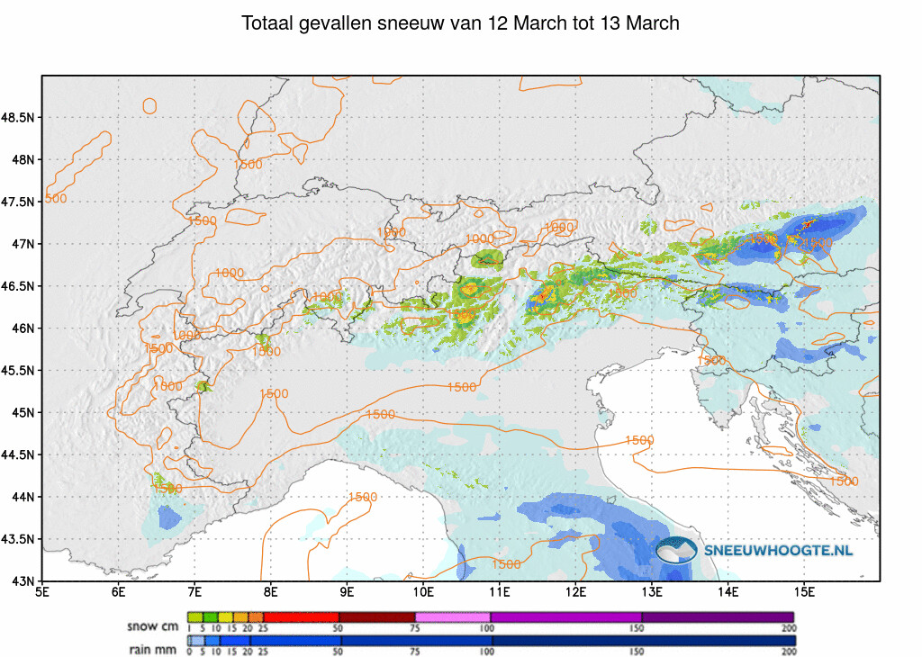 Sneeuwval Alpen 48 tot 72 uur geleden