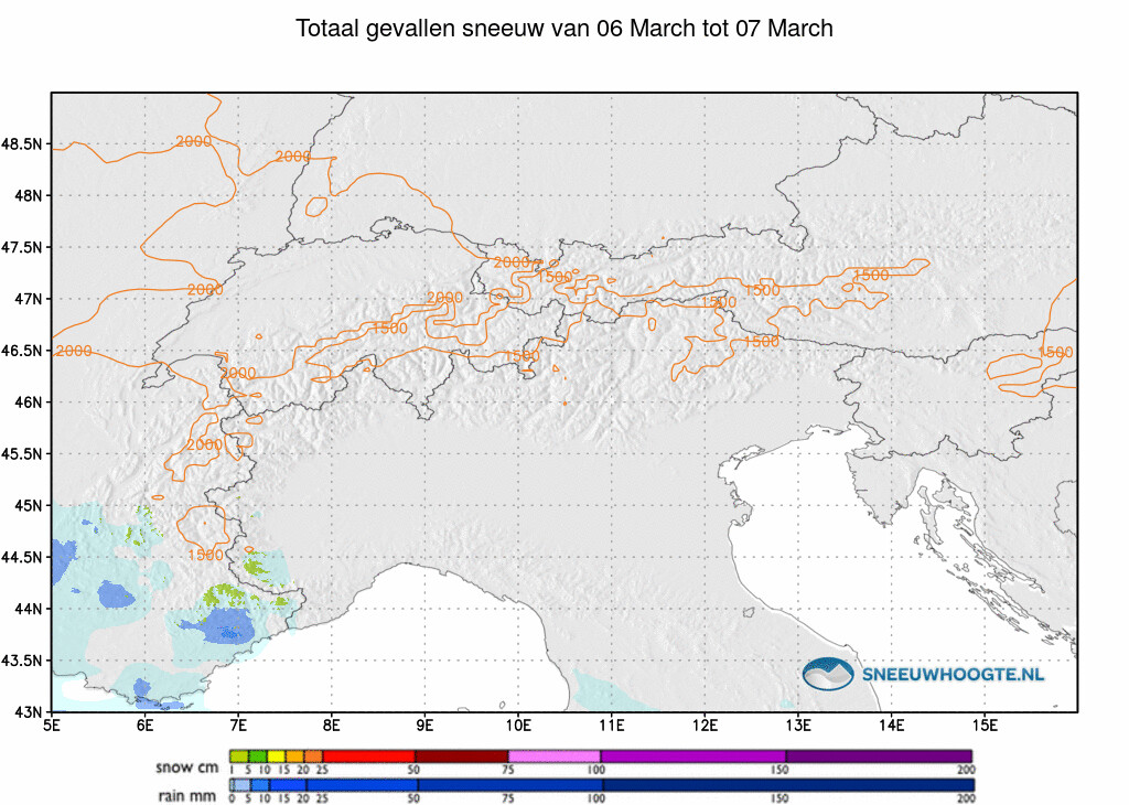 Sneeuwval Alpen 48 tot 72 uur geleden