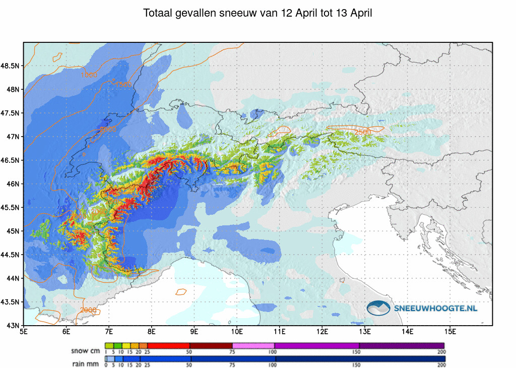 Sneeuwval Alpen 48 tot 72 uur geleden