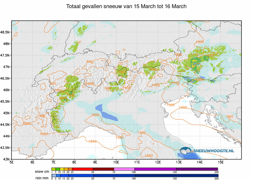 Sneeuwval Alpen 48 tot 72 uur geleden