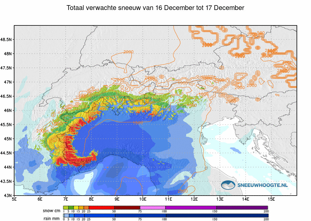 Sneeuwval Alpen komende 24 uur