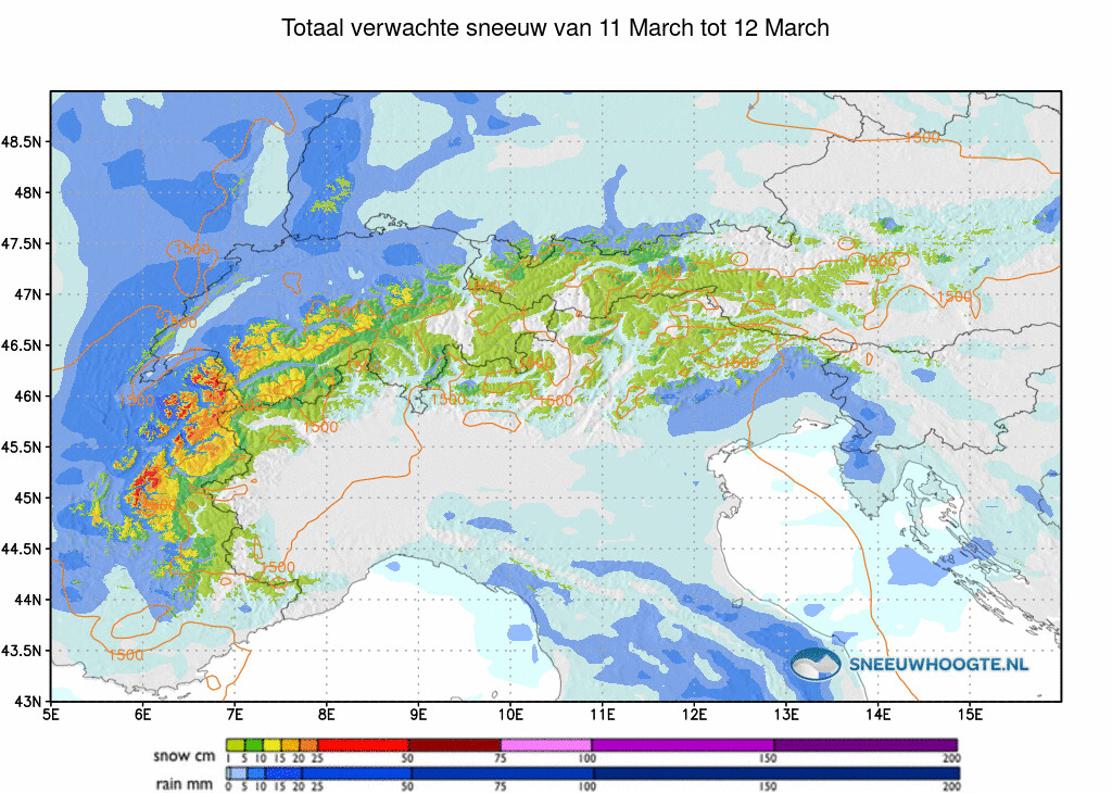 Sneeuwval Alpen komende 24 uur