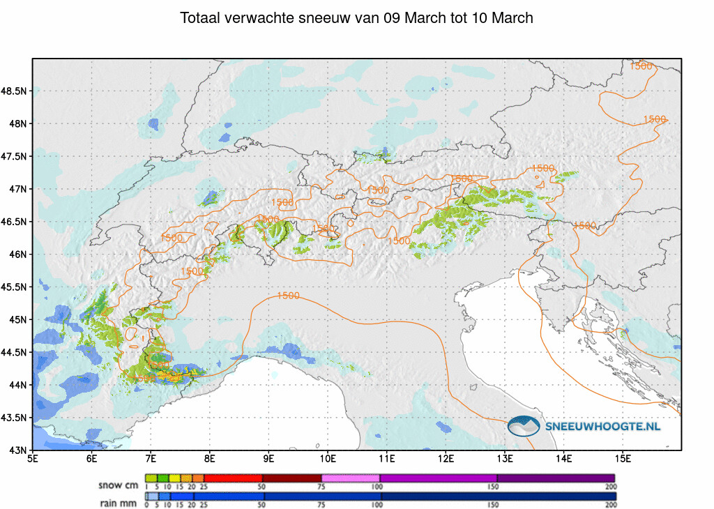 Sneeuwval Alpen komende 24 uur