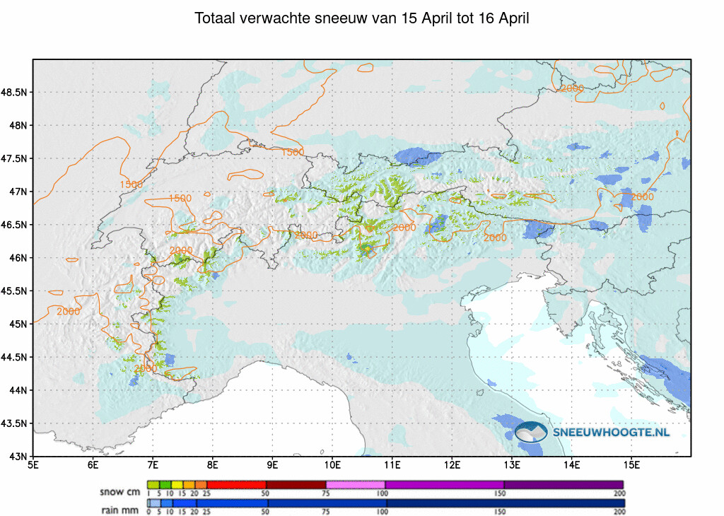 Sneeuwval Alpen komende 24 uur