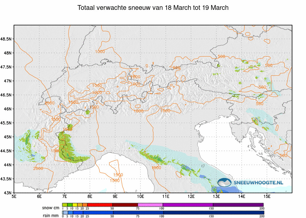Sneeuwval Alpen komende 24 uur
