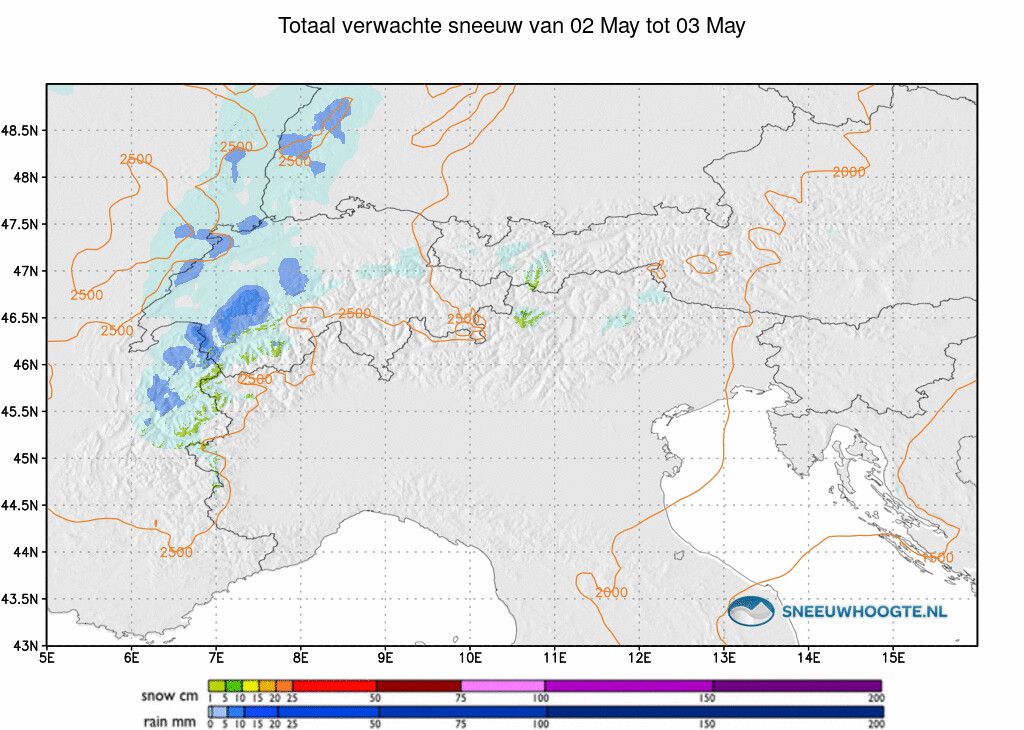 Sneeuwval Alpen komende 24 uur