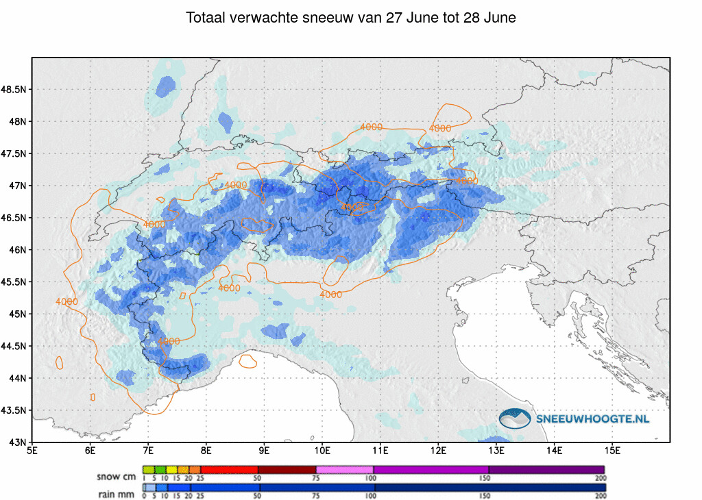 Sneeuwval Alpen komende 24 uur