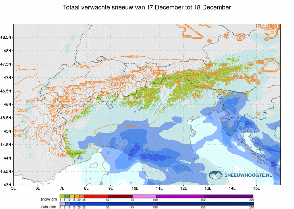 Sneeuwval Alpen 24 tot 48 uur vooruit