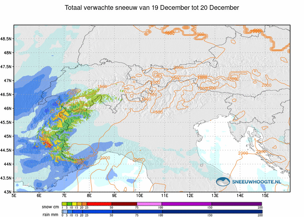 Sneeuwval Alpen 24 tot 48 uur vooruit
