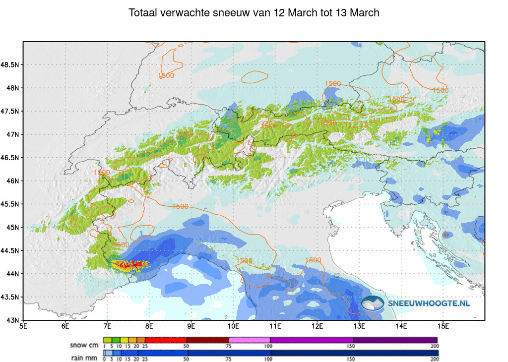 Sneeuwval Alpen 24 tot 48 uur vooruit