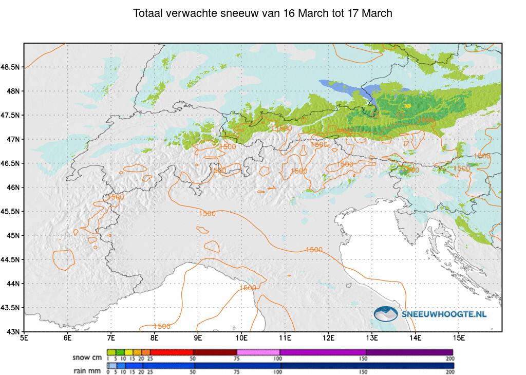 Sneeuwval Alpen 24 tot 48 uur vooruit