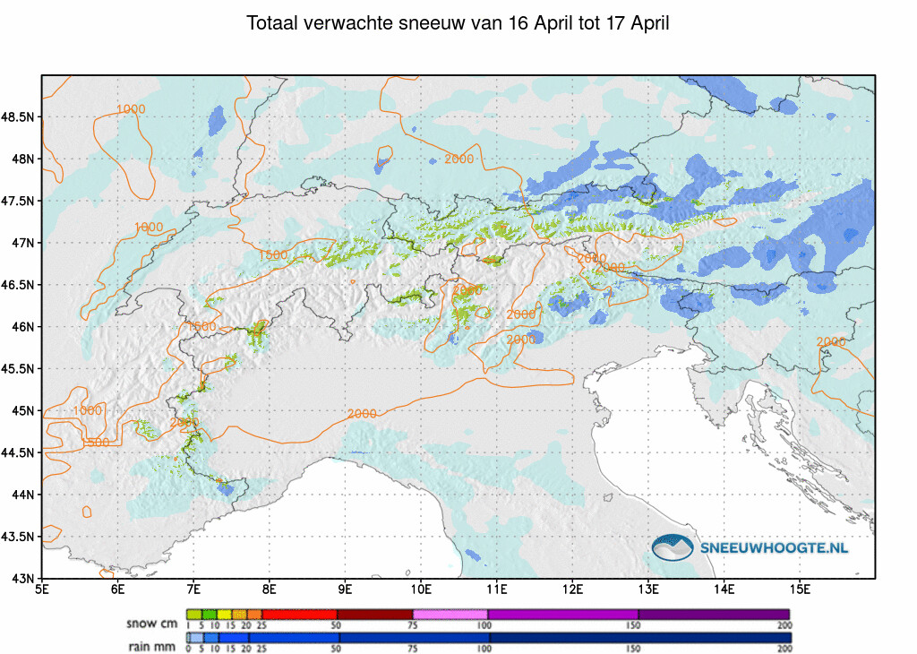 Sneeuwval Alpen 24 tot 48 uur vooruit