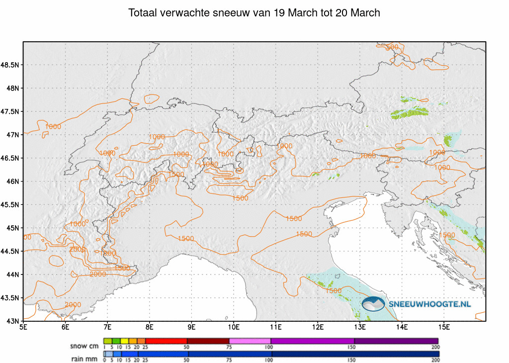 Sneeuwval Alpen 24 tot 48 uur vooruit