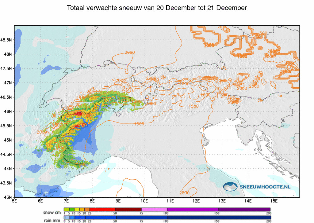 Sneeuwval Alpen 48 tot 72 uur vooruit