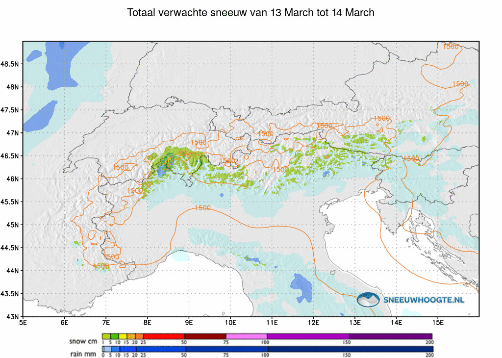 Sneeuwval Alpen 48 tot 72 uur vooruit