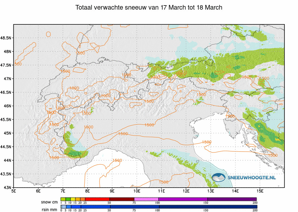 Sneeuwval Alpen 48 tot 72 uur vooruit