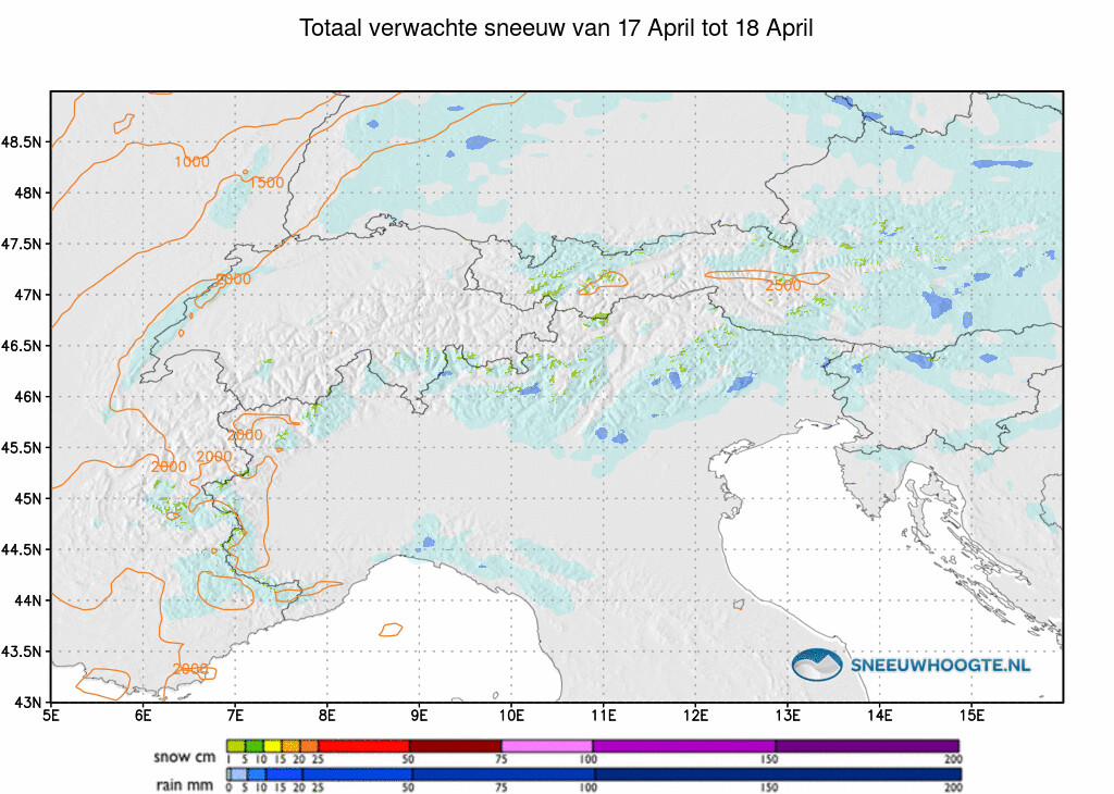 Sneeuwval Alpen 48 tot 72 uur vooruit