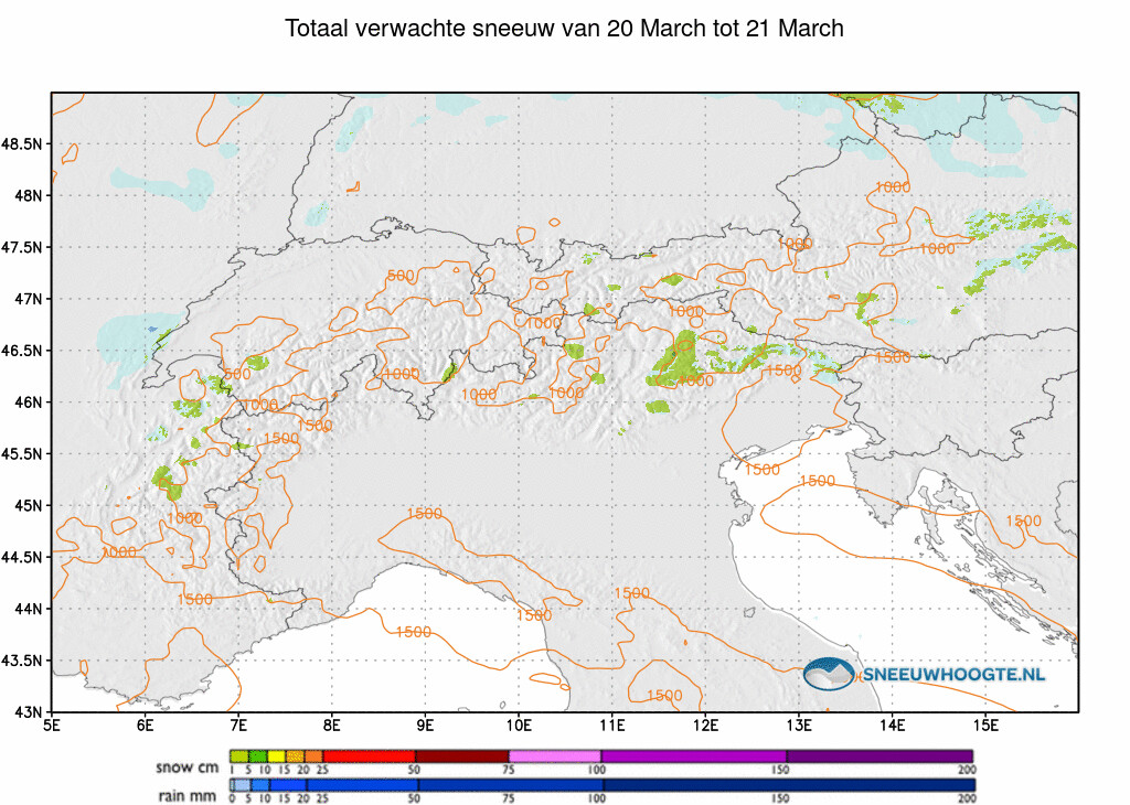 Sneeuwval Alpen 48 tot 72 uur vooruit